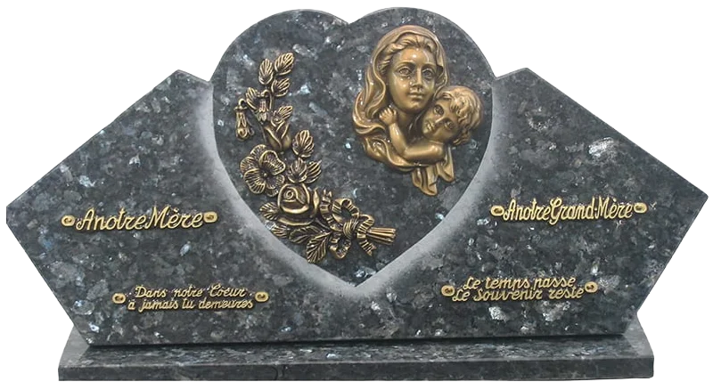 Plaque 12 en labrador bleu avec cœur en bronze fleurs et mère, fils