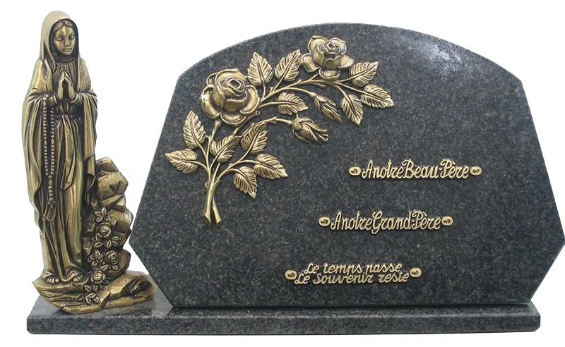 Plaque 24 en granit noir avec fleur et vierge en bronze