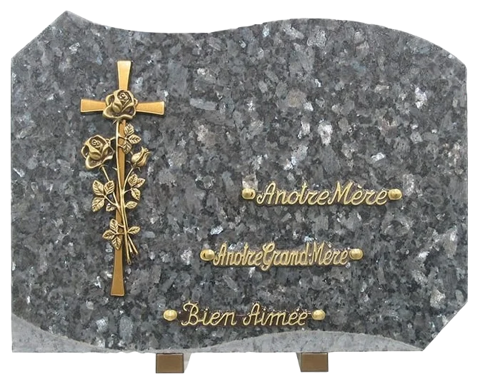 Plaque 60 en labrador bleu avec croix et rose en bronze