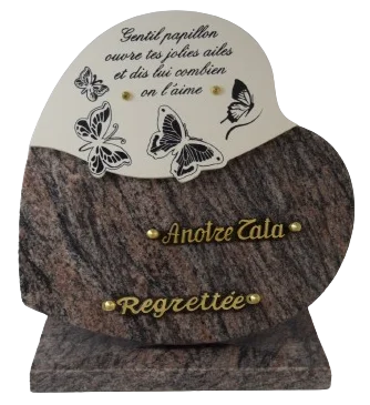 Plaque cœur granit Himalaya doublure céramique papillon 803.4