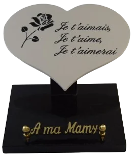 Plaque funéraire 806.1 en céramique blanche cœur décor rose