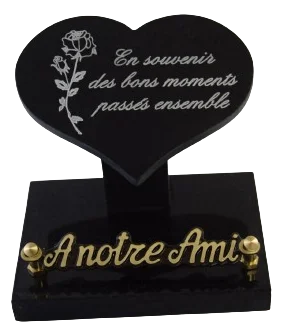 Plaque cœur en granit noir fin décor rose sur base 806.3