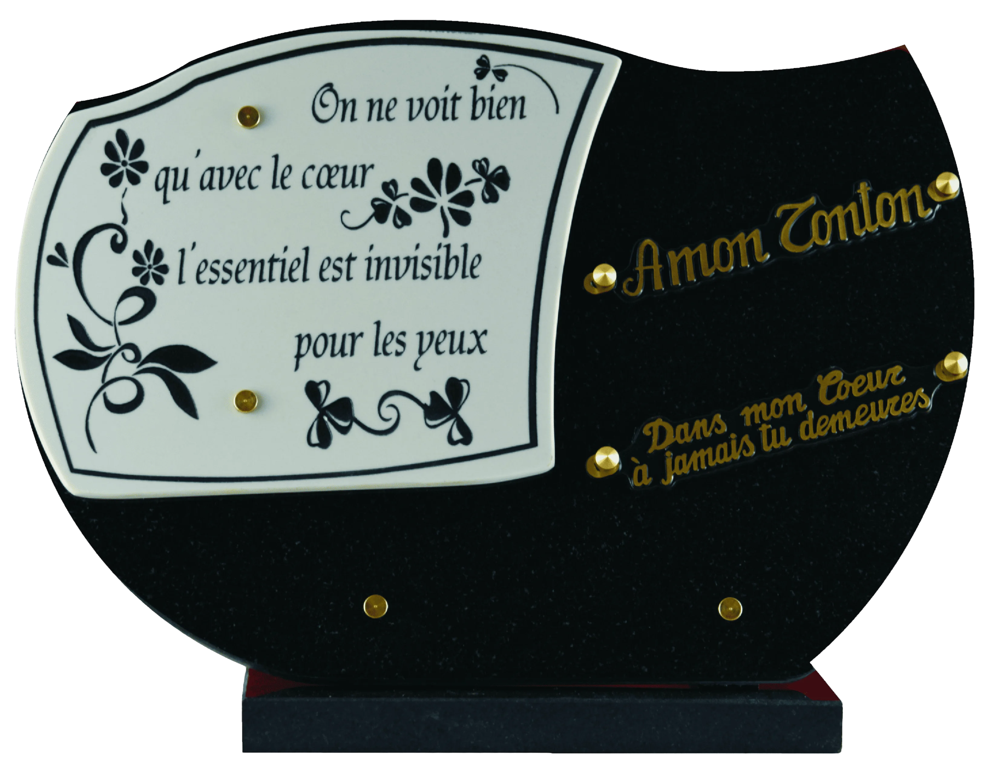 Plaque granit noir fin avec doublure céramique blanche fleur 1307