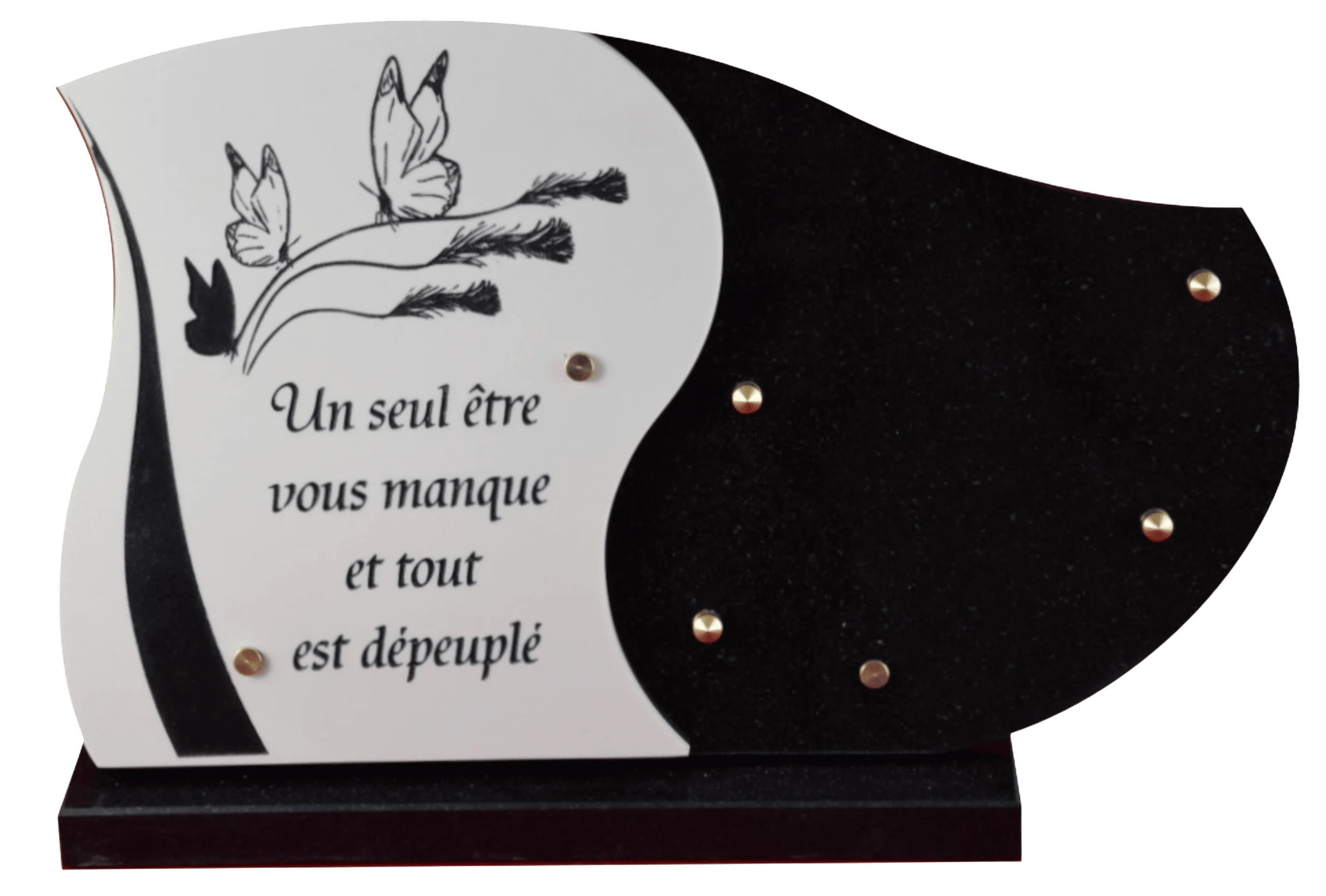 Plaque granit noir fin doublure céramique blanche papillon 1407