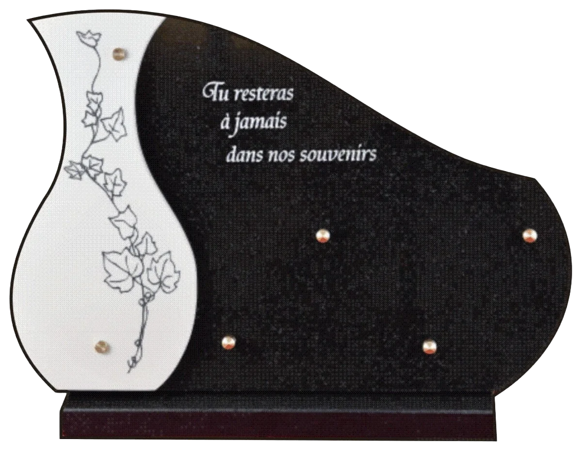 Plaque 1107V en granit noir fin doublure céramique décor vase