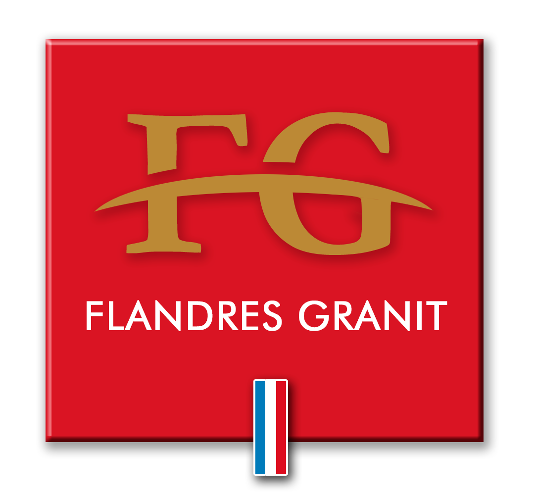 Logo de Flandres Granit de couleur rouge avec drapeau français